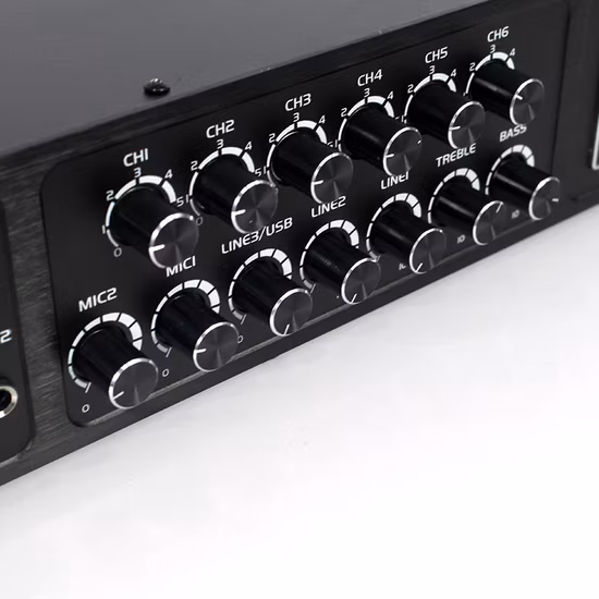 パブリックアドレスアンプ 6ゾーンBluetooth PAシステムパワーアンプ（個別ボリュームコントロール付き）